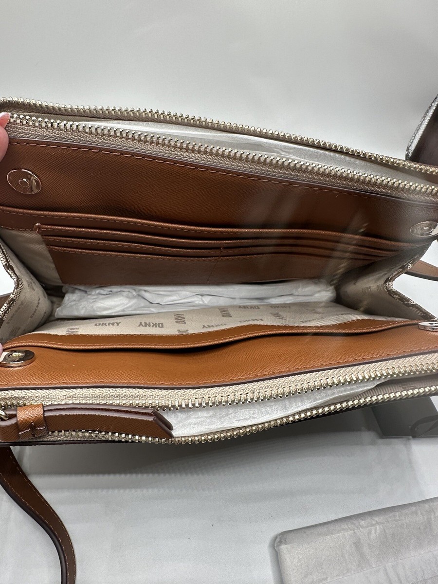 DKNY R04EJE49 Womens Tan Logo Bryant Park TZ Double Zip Crossbody