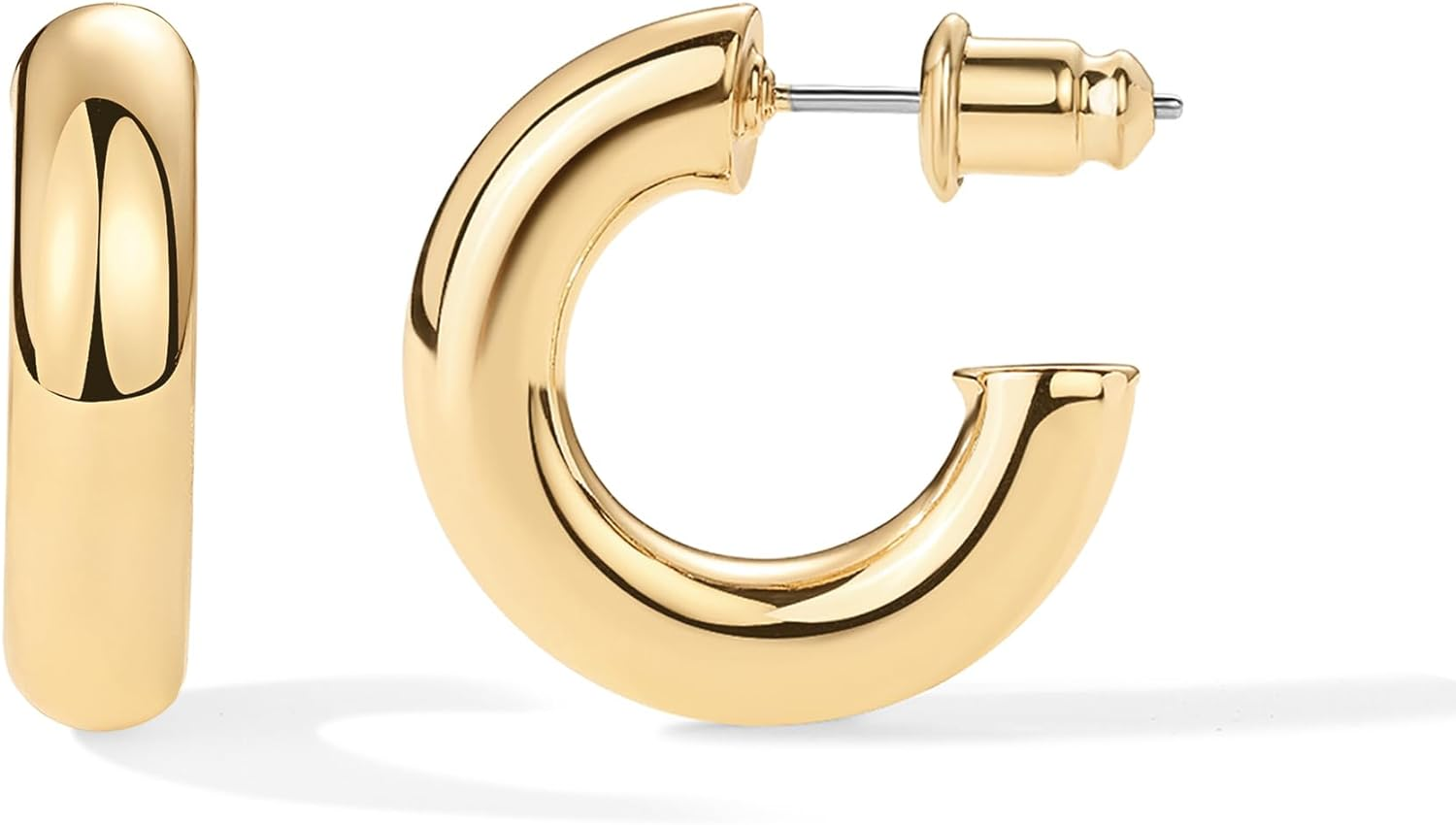 14K Gold Plated Lightweight Chunky Open Hoops for Women | Trendy Gold Hoop Earri