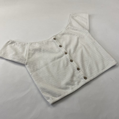 Rip Curl White Smocked Crop Top Sz S Faux Button Front Off The Shoulder Sz S - Picture 6 of 9