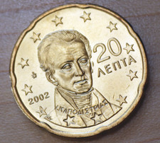2002 E Greece 20 Euro Cents Ioannis Kapodistrias Madrid Mint Unc.
