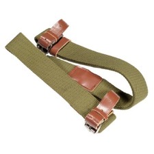 Mosin Nagant Green Canvas Rifle Sling - Metal Hardware, Leather Loop Tabs - NEW 
