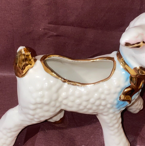 VTG Lamb Planter Ceramic with Gold Bow & trim Whimsical Nursery Decorative - Picture 5 of 12