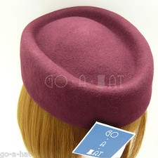 RETRO Wool Felt Ladies Pillbox Hat Fascinator Stewardess  Burgundy  Round