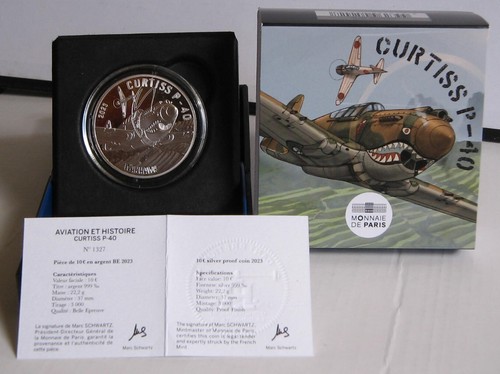 Coffret 10 Euro BE FRANCE 2023 CURTISS P-40 Warhawk - Aviation, Argent, Proof - Photo 1/13