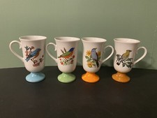 Vtg 70s SET 4 Song Bird Pedestal Mugs Irish C...