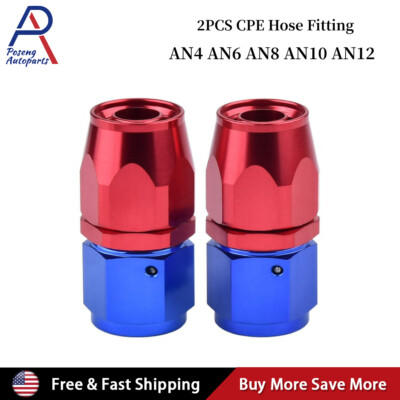 2PCS AN4/6/8/10/12 STRAIGHT 0 Degree Swivel Hose End Fitting/Adaptor RED-BLUE