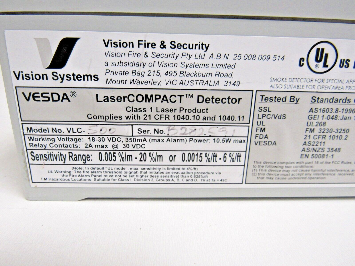 Vesda Laser Compact Aspirating Smoke Detector Model VLC-500 Vesda Laser Compact Aspirating Smoke Detector Model VLC-500