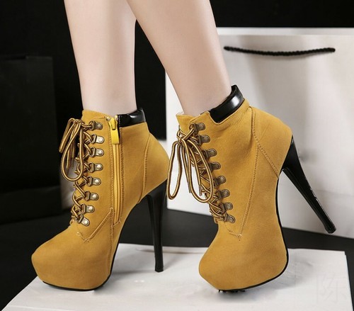 Women's Lace Up Platform Shoes 14cm High Heels Round Toe Ankle Boots Size 35-40 - Picture 16 of 16