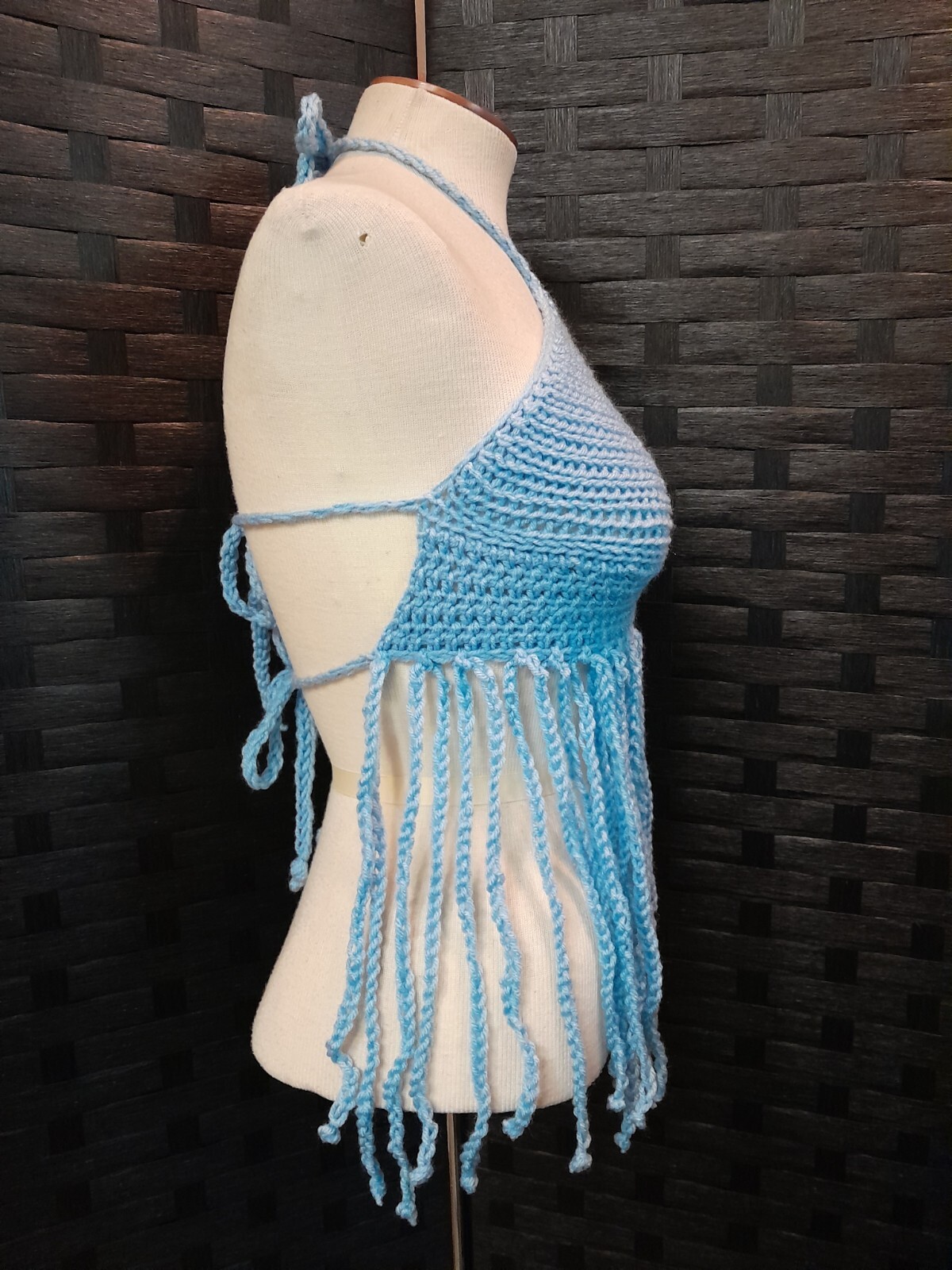 Large Blue Crochet Fringe Bikini Halter Top eBay