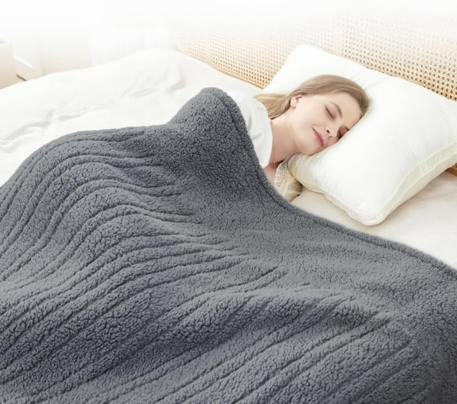 Cozy Double-Sided Sherpa Heated Electric Throw Blanket for Bed