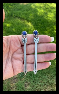 NAVAJO~LAPIS ~ ARROW ~EARRINGS ~SS~SIGNED ~R