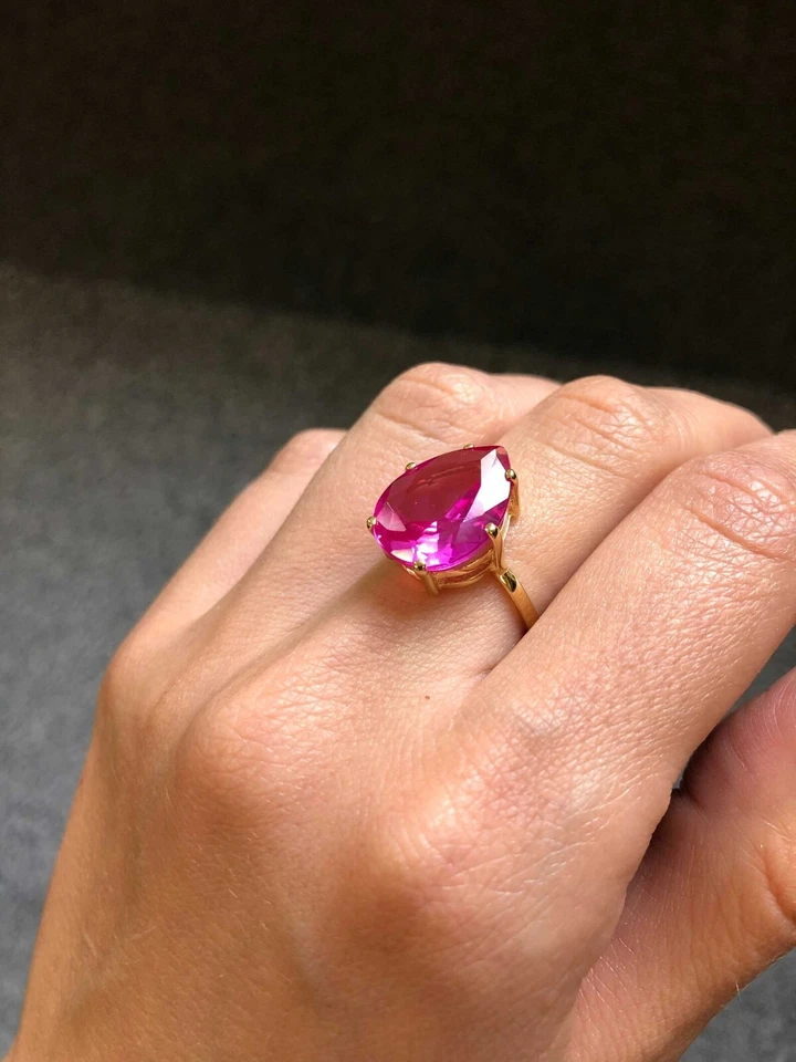 7.50 Ct Pear Natural Alexandrite & Diamond Wedding Ring 14K Yellow Gold Size 8 - Image 4 of 4