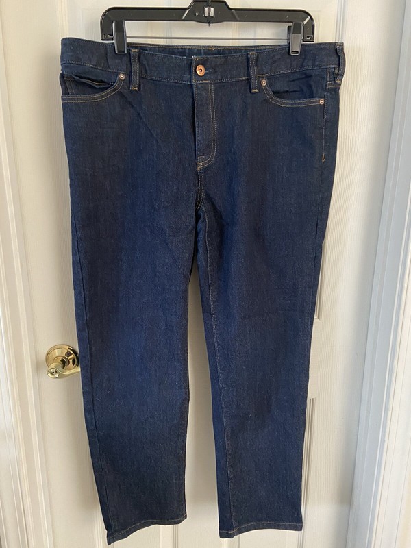 WOMEN'S DARK BLUE SLIM ANKLE JEANS BY LAND'S END-- SIZE : 14 / FIT 1 - EUC