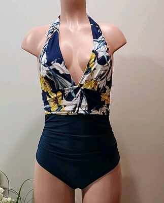 Nwt  Cupshe Women's One-piece Swimsuit Size S Blue With Floral Print 