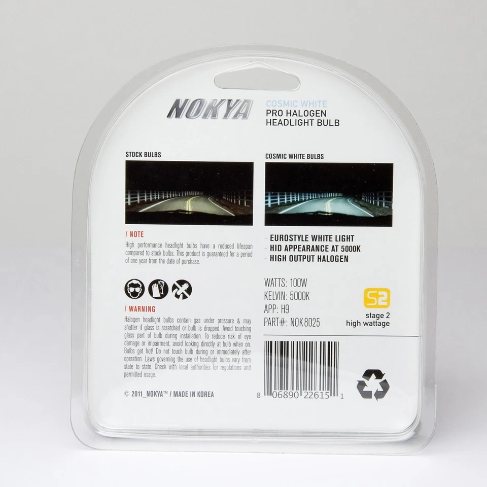Nokya 5000K White H9 Nok8025 100W Two Bulbs Head Light High Beam Replacement Fit - Изображение 3 из 4