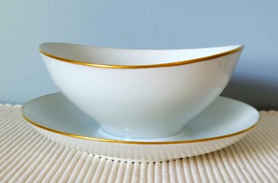 Eschenbach Bavaria Germany W228457 White Gold Sauce Bowl w Attached Underplate