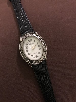 Xanadu Ladies Wristwatch Watch Black Leather Band Antique Dial
