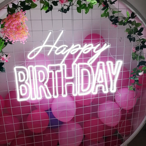 27.5 X 17 Inches Happy Birthday Large Neon Sign for Wall Decor, with Dimmer S...