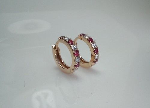 2Ct Round Cut Lab-Created Red Ruby Huggie Hoop Earrings 14K Yellow Gold Plated - Picture 2 of 6