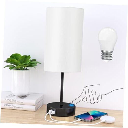 Table Lamp for Bedroom, 3 Way Dimmable Touch 14.25 in White Shade-Black Base