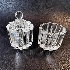 2 Heisey Glass Crystolite Condiment Jar Ribbed Edges Salt Cellars ~One Lid