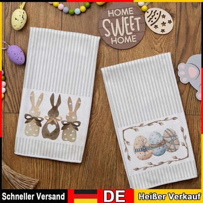 2 Pcs Easter Bunny Dish Towels Quick-Drying for Festival Party Desk Decoration