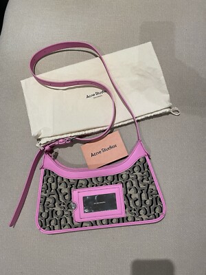 Acne Studios PLATT SHOULDER BAG In Beige Monogram Canvas And Pink