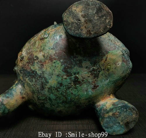 12.2" Old Shang Zhou Dynasty Bronze Ware Beast People Head Handle Pot Kettle - Picture 9 of 9