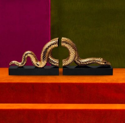 L Objet Snake Bookend 2 piece Set Gold
