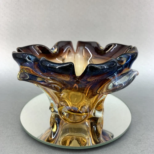 Murano Italy Golden Brown Art Glass 5” Centerpiece Bowl Vintage Chalet Lorraine