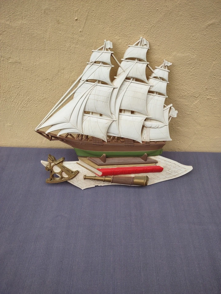 "Decoración de pared de velero grande vintage Dart Industries MCM náutica #7441 17x20""" Foto 2 de 4