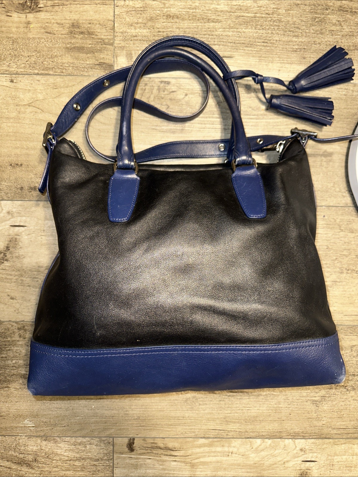 Rare Color Block Coach Legacy Rory Bag Purse Tassel Black And Blue H1220-19902 image 7