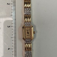Orologio Vintage Wittnauer R0491 Quarzo Svizzero Donna Cristallo Strass Tono Oro