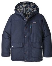 Patagonia Kids Navy Hooded Puffer Jacket with Patterned Sherpa Lining
