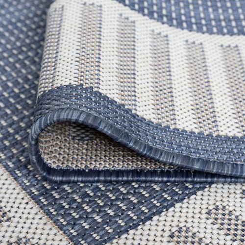 Exo Coastal Striped Border Indoor/ Outdoor Area Rug Navy/Cream 2' x 2'11''