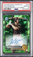2025 BOWMAN CHROME SAPPHIRE PROSPECTS AUTO GREEN KALE FOUNTAIN 48/99 PSA 10