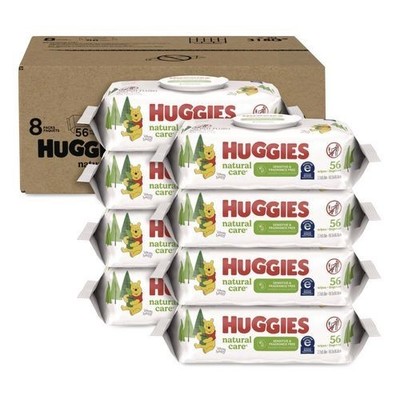 Huggies Sensitive Baby Wipes, 1-Ply, 3.88 x 6.6, White, 56/Pack, 8 Packs/Carton