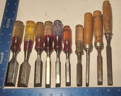Lot of 10 Vintage Bench Chisels Buck Bros Master Mechanic Woodworking Tools USA