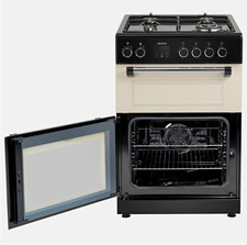 electriQ Freestanding 60cm Gas Cooker Cream/Black 4 Burner Double Oven