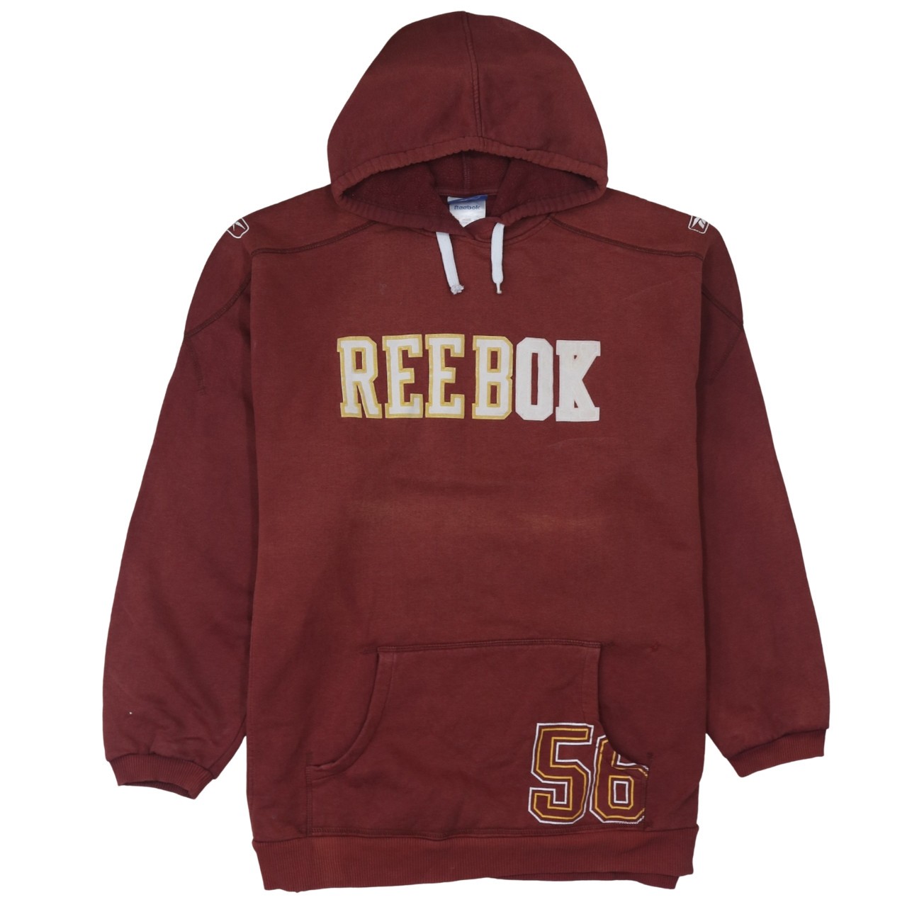 Reebok Mens Hoodie Burgundy Red Fleece Embroidered Logo Pocket Pullover L
