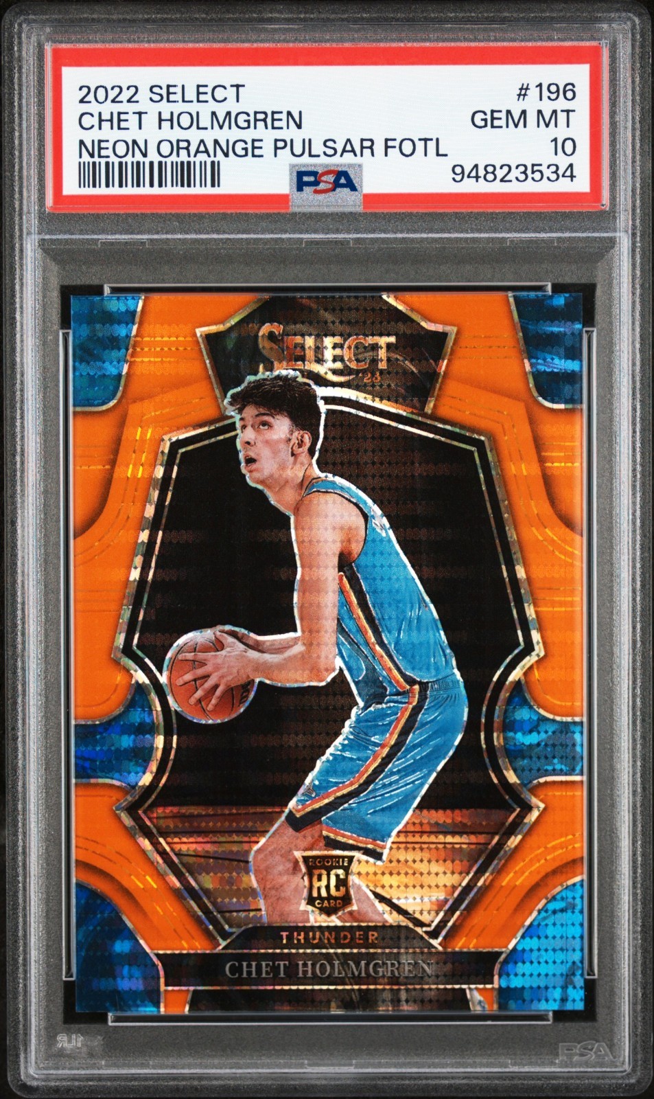 2022 Select FOTL 196 Chet Holmgren Neon Orange Pulsar /15 PSA 10