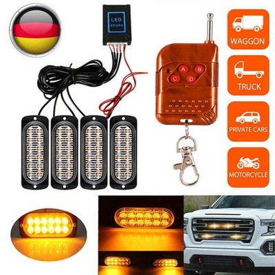 4x GELB 12LED Auto Frontblitzer Warnleuchte LKW Strobe Licht Blitzlicht 12V DHL