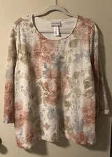 Alfred Dunner Womens (3X) Multicolor Floral Nylon Pattern Over White Poly Top