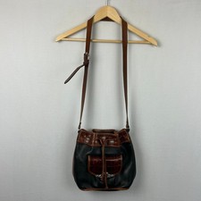 Brighton Crossbody Bucket Bag Vintage Leather Tote Purse Black/Brown 485330