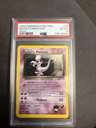 Pokemon Rockets Mewtwo Holo Card 14/132 WOTC Gym Challenge PSA 4 Super Clean