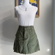 American Eagle Outfitters Green Utility Cotton A-Line Skirt Button Pockets 8