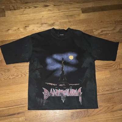 Balenciaga Men s S Black Cotton Paris Graphic Print Crew Neck T-Shirt