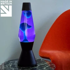 Mathmos Astro Classic Matt Black Lava Lamp With Turquoise Wax In Violet liquid.
