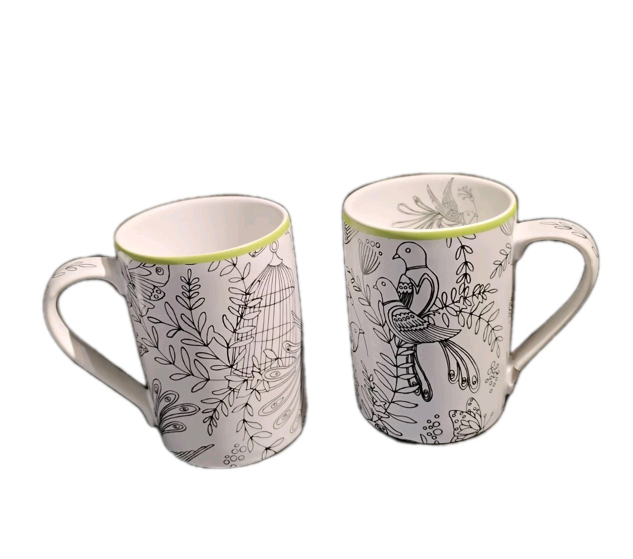 Two Cynthia Rowley New York 12 oz Birds / Birdcage Ceramic Coffee Mugs