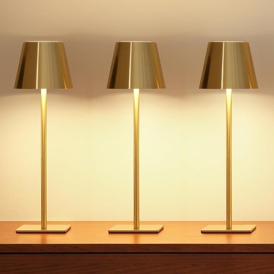 UME 3 Pack Cordless Table Lamp, Battery Operated Lamp - Portable 3 Pack, Gold 